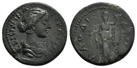 Phrygia, Laodicea ad Lycum. Crispina (reign of Marcus Aurelius, 178-180 AD). AE.
Obv: ΚΡΙϹΠƐΙΝΑ ϹƐΒΑϹΤΗ.
Draped bust of Crispina, right.
Rev: ΛΑΟΔΙΚƐΩ...