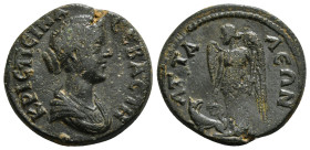 Pamphylia, Attaleia Crispina (Augusta, 178-182). AE 
Obv:ΚΡΙCΠΕΙΝΑ CΕΒΑCΤΗ. Draped bust of Crispina to right.
Rev: ΑΤΤΑΛƐΩΝ, winged Nemesis standing, ...