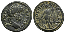 PISIDIA. Antioch. Septimius Severus (193-211). Ae.
Obv: IMP C L SEP SEVERVS.
Laureate head right.
Rev: ANTIOCH GENI COL CAE.
Tyche standing left, hold...