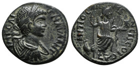 PISIDIA. Antioch. Caracalla (198-217). Ae.
Obv: IMP CAES M AVR ANT.
Laureate, draped and cuirassed bust right.
Rev: ANTIOCH FORTVNA COL.
Mên standing ...