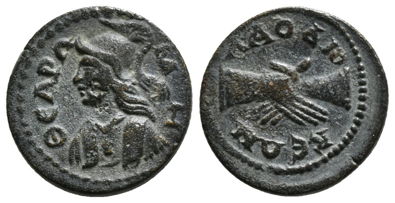 Phrygia. Laodikeia ad Lycum. Pseudo-autonomous issue AD 193-217.Æ
ΘЄA PΩMH, helm...