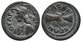 Phrygia. Laodikeia ad Lycum. Pseudo-autonomous issue AD 193-217.Æ
ΘЄA PΩMH, helmeted, cuirassed and draped bust of Roma left / ΛAOΔIKЄΩN, clasped righ...