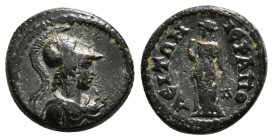 PHRYGIA. Hierapolis. Pseudo-autonomous (2nd-3rd centuries). Ae.
Obv: Helmeted and draped bust of Athena right, wearing aegis.
Rev: IЄPAΠOΛЄITΩN.
Nemes...