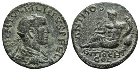 Pisidia, Antioch AE Philip I (244-249)
Obv: IMP M IVL PHILIPPVS P FEL A, radiate, draped, and cuirassed bust right
Rev: ANTHIO ANTIOCHI COL, the river...