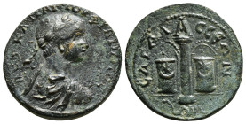 PISIDIA, Sagalassus. Philip II. AD 247-249. Æ Pentassarion. Laureate, draped, and cuirassed bust right / Column surmounted by large A of ethnic; on ei...