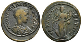 Phrygia. Hierapolis . Philip II as Caesar AD 244-247. Æ
M IOYΛ ΦIΛIΠΠOC ΚΑΙ; bareheaded, draped, and cuirassed bust right / IEΡAΠOΛ-EITΩN; Tyche stand...