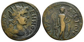 PHRYGIA. Hierapolis. Pseudo-autonomous issue. time of Elagabalus, 218-222. ΛΑΙΡΒΗΝΟϹ Radiate and draped bust of Apollo Lairbenos to right. Rev. ΙЄΡΑΠΟ...