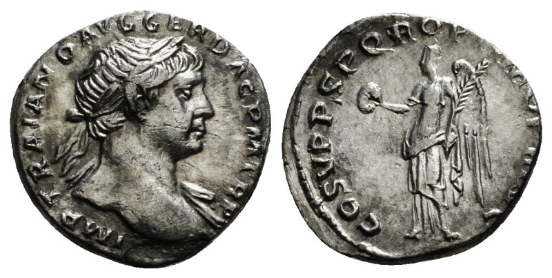 TRAJAN (98-117). Denarius. Rome.
Obv: IMP TRAIANO AVG GER DAC P M TR P.
Laureate...