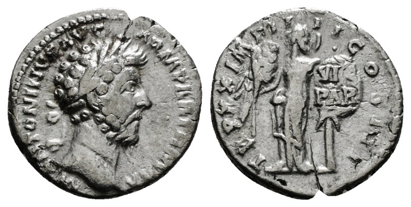 MARCUS AURELIUS (161-180). Denarius. Rome.
Obv: M ANTONINVS AVG ARM PARTH MAX.
L...