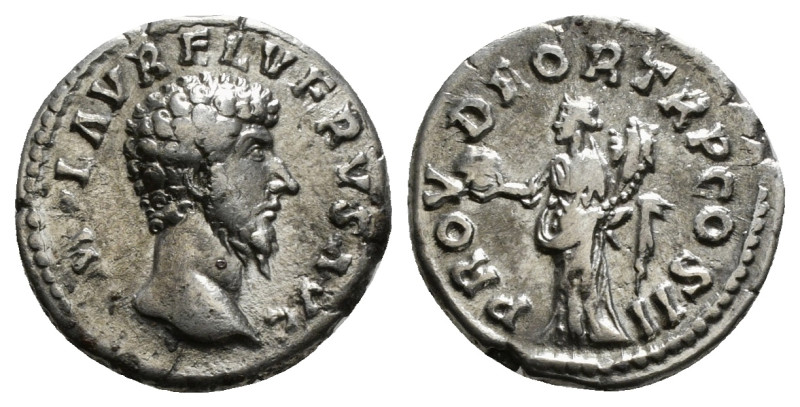 LUCIUS VERUS (161-169). Denarius. Rome.
Obv: IMP L AVREL VERVS AVG.
Bare head ri...