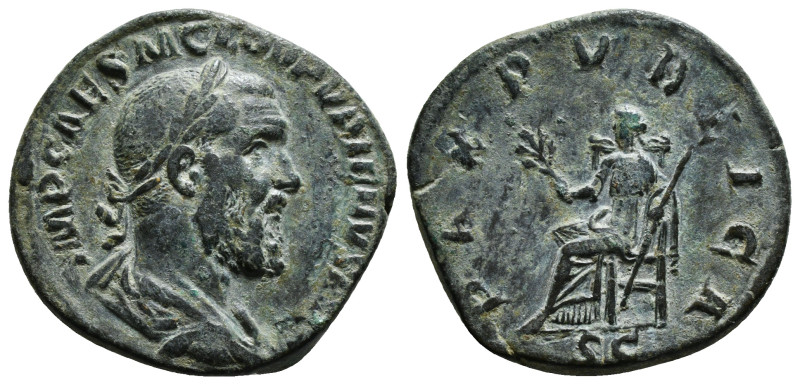 PUPIENUS (238). Sestertius. Rome.
Obv: IMP CAES M CLOD PVPIENVS AVG.
Laureate,...