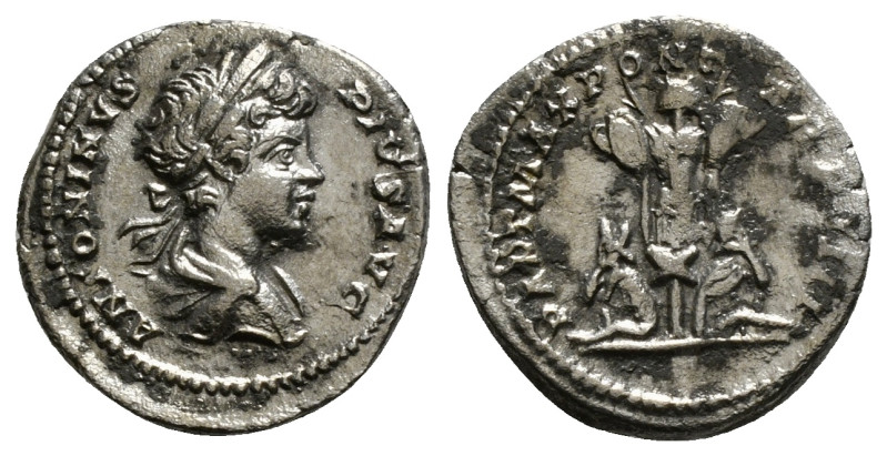 CARACALLA (197-217). Denarius. Rome.
Obv: ANTONINVS PIVS AVG.
Laureate and drape...