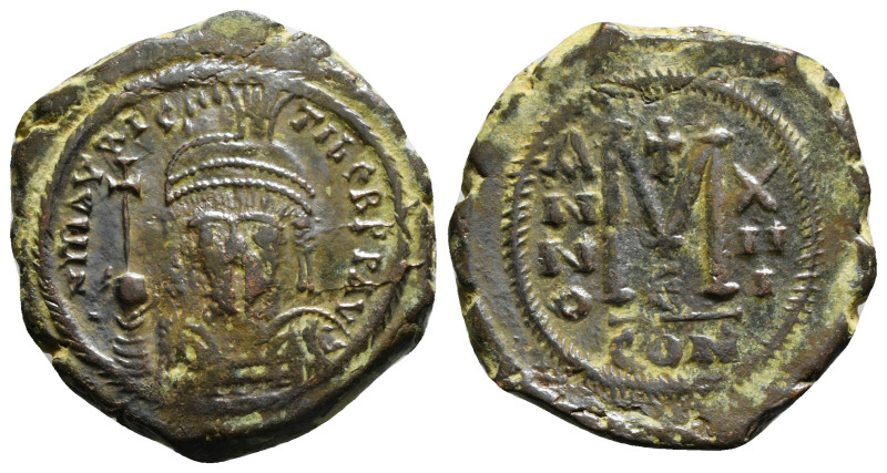 MAURICE TIBERIUS (582-602). Follis. Constantinople. Dated RY 10 (591/2). Obv: D ...