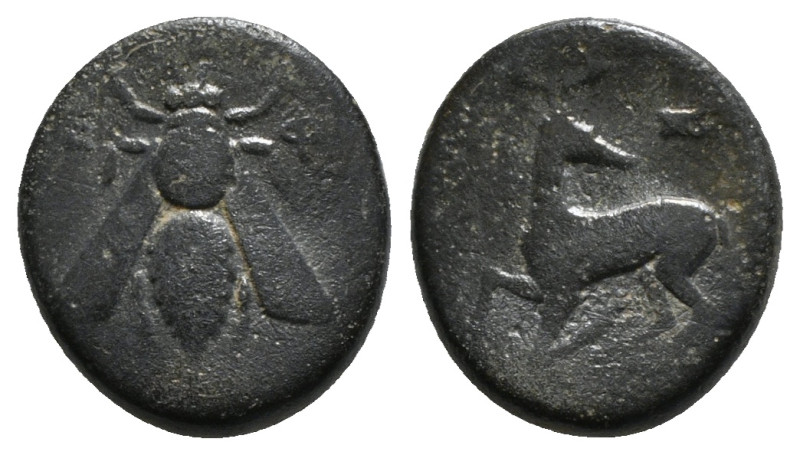 IONIA. Ephesos. Ae (Circa 202-133 BC). 
Obv: Ε - Φ.
Bee.
Rev:Stag kneeling left,...