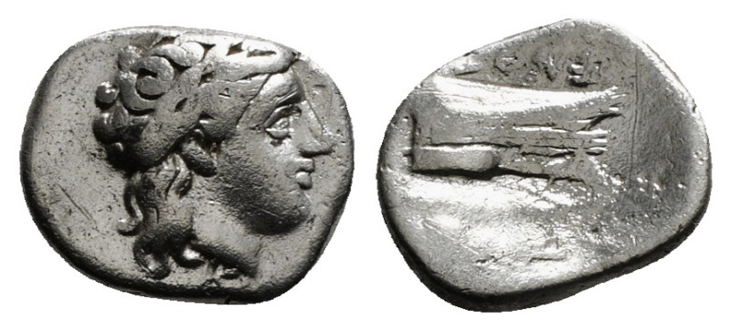 BITHYNIA. Kios. Hemidrachm (Circa 350-300 BC).
Obv: KIA.
Laureate head of Apollo...