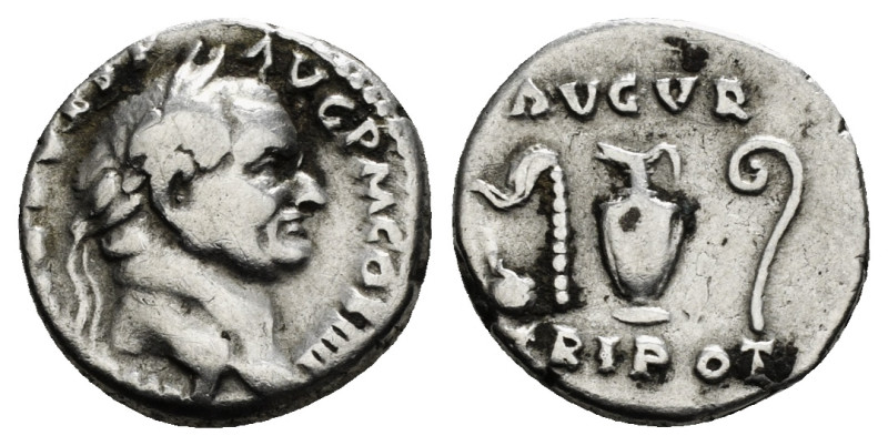 VESPASIAN (69-79). Denarius. Rome.
Obv: IMP CAES VESP AVG P M COS IIII.
Laureate...