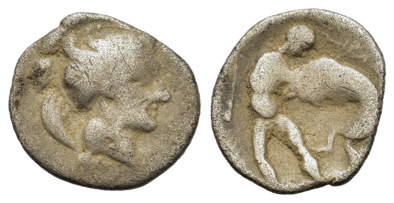 Italy, Southern Apulia. Tarentum, c. 380-325 BC. AR Diobol (12,2mm, 0.8g). Head ...