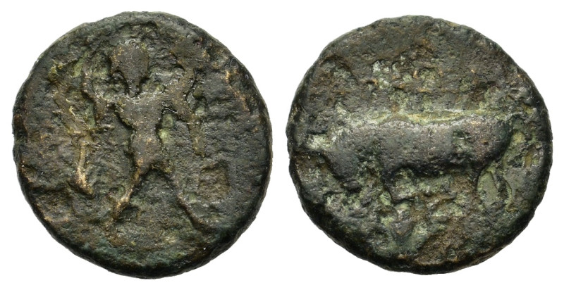 Italy. Northern Lucania. Paestum, c. 420-390 BC. Æ (11,7mm, 1.6g). Zeus standing...