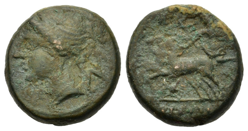 Italy. Bruttium. The Brettii, c. 214-211 BC. Æ (15,2mm, 4g). Winged and diademed...