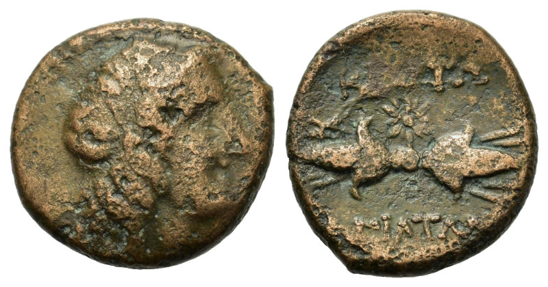 Italy. Bruttium. Kroton, c. 300-250 BC. Æ (14,2mm, 2.6g). Head of river-god r. R...