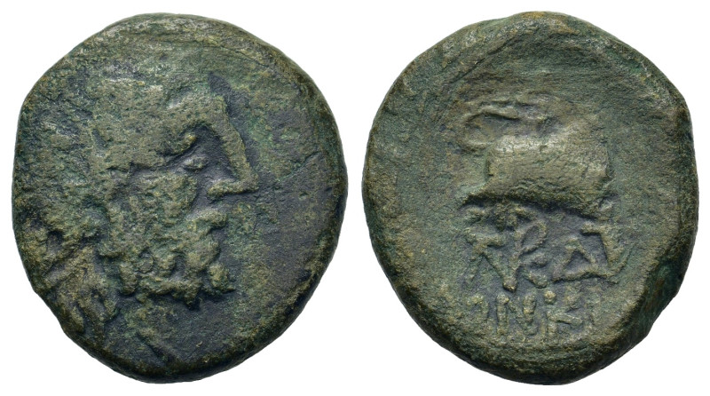 Macedon, Thessalonica, c. 187-131 BC. Æ (19mm, 5g). Head of Zeus r. R/ Bull r., ...