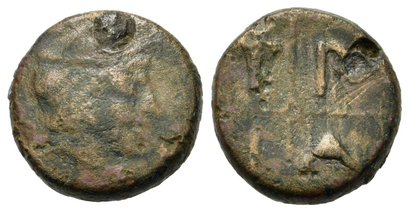 Macedon, Tragilos, c. 450-400 BC. Æ (14mm, 3.5g). Head of Hermes to right, weari...