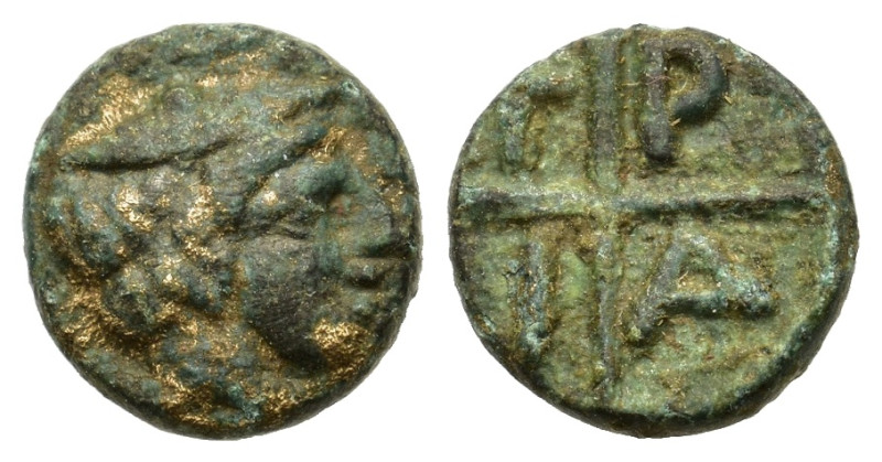 Macedon, Tragilos, c. 450-400 BC. Æ (8,8mm, 0.9g). Head of Hermes right, wearing...