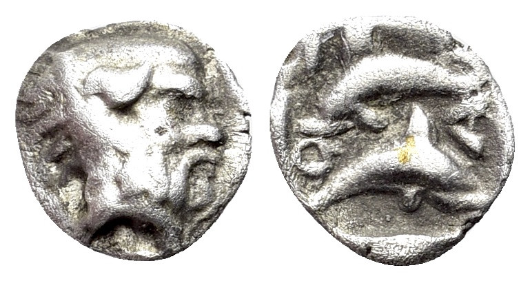 Island of Thrace. Thasos, c. 412-404 BC. AR Hemiobol (7mm, 0.37g, 7h). Head of s...