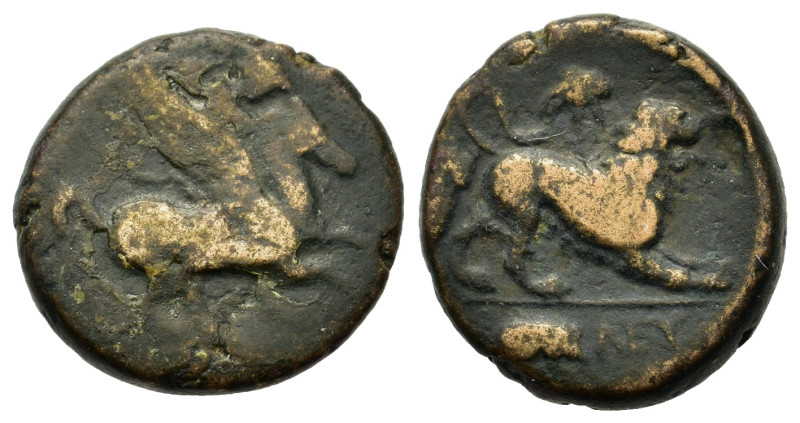 Akarnania, Leukas, c. 350-300 BC. Æ (15,5mm, 4g). Bellerophon riding Pegasos to ...