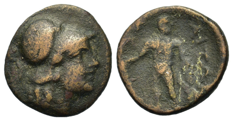 Aitolia, Aitolian League, c. 205-150 BC. Æ Hemiobol (16,8mm, 3.3g). Helmeted hea...