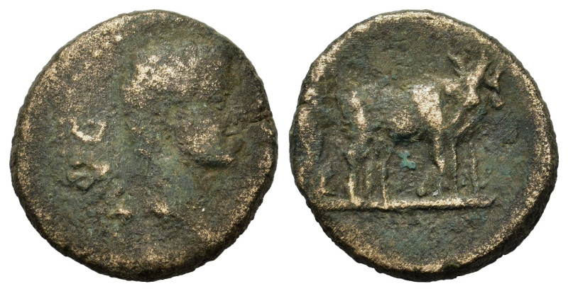 Augustus (27 BC-AD 14). Macedon, Philippi. Æ (18mm, 4.3g). Bare head r. R/ Two p...