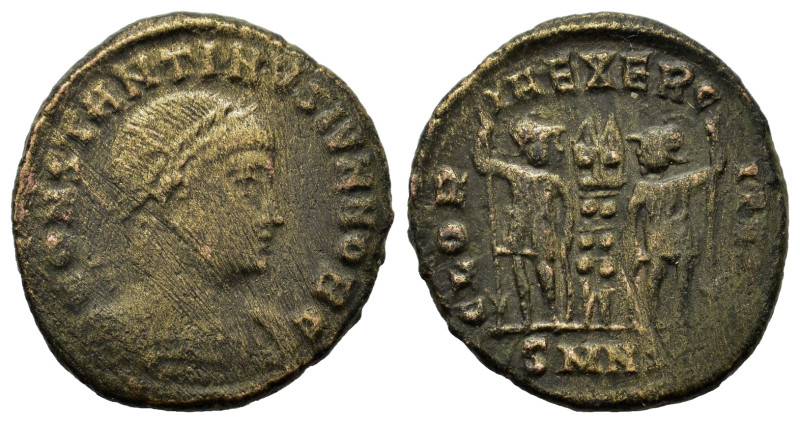 Constantine II (Caesar, 316-337). Æ Follis (17mm, 2.4g). Nicomedia. Laureate, dr...