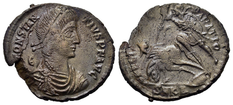 Constantius II (337-361). Æ Follis (22mm, 4.3g). Cyzicus, AD 351-354. Pearl diad...