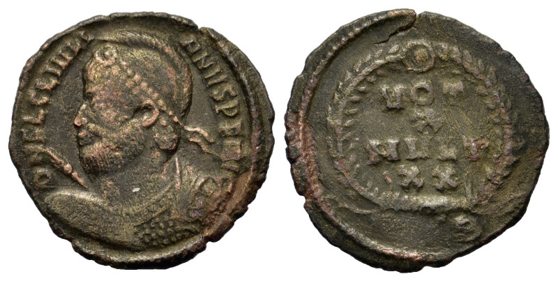 Julian II (360-363). Æ (20mm, 2.2g). Uncertain mint. Pearl-diademed, helmeted an...