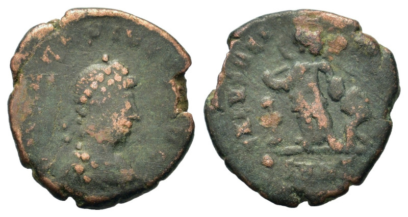 Arcadius (383-408). Æ (12,5mm, 1.2g). Nicomedia, AD 383-8. Pearl-diademed, drape...