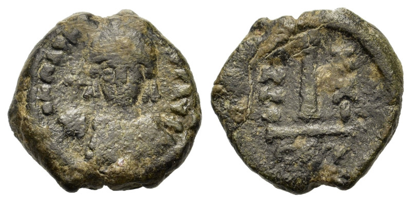 Maurice Tiberius (582-602). Æ 10 Nummi (14,4mm, 3.1g). Catania, year 21 (AD 602)...