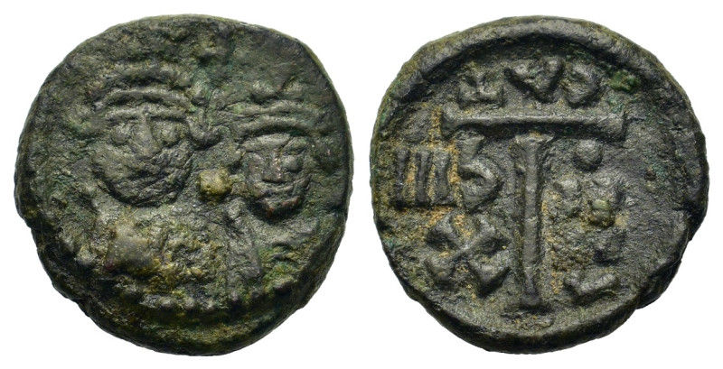 Heraclius (610-641). Æ 10 Nummi (15mm, 2.9g). Catania, year 19 (AD 628/9). Facin...