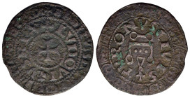 France, Kingdom. Louis IX (1226-1270). Æ Gros Tournois (25,7mm, 5.5g). ✠ BNDICTV ⁝ SIT ⁝ NOᙏЄ ⁝ DNI ⁝ ꞂRI ⁝ DЄI ⁝ IҺV.XPI in outer margin, ✠ LVDOVICVS...