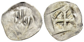 Germany, Schwäbisch-Hall, Stadt Handheller, 14th century. AR Hellea (17mm, 0.53g). Hand. R/ Cross. Raff 16. VF