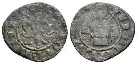 Italy, Florence, Republic (1325-1400). Picciolo (14mm, 0.53g, 12h). Lily. R/ Half bust of St John. Fig-leaf symbol?.B. tav XLIX