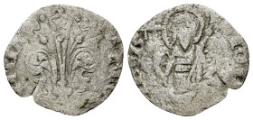 Italy, Florence, Republic (1347-1371). Quattrino (15mm, 0.49g, 12h). Florentine lily. R/ St. John. Bishop's hat symbol. Cf. Bignotti tav. LVII.