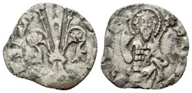 Italy, Florence, Republic (1371-1374). Quattrino (16mm, 0.73g, 11h). Florentine lily. R/ St. John. Uncertain Symbol. Bignotti tav. LVII Cross Symbol