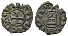 Italy. Genova. Republic (1139-1339). AR Denaro (16mm, 0.77g, 1h). Castle. R/ Cross. MIR 16; Biaggi 835.