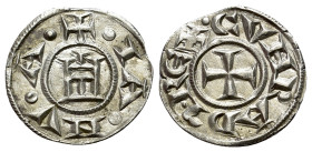 Italy, Genoa, Republic (1139-1339). AR Denaro (15mm, 0.75g, 12h). IANVA, Castle.
R/ CVNRADVS REX, patent cross. CNI 1/69; MIR 16.