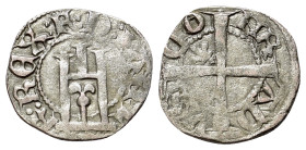 Italy, Genoa. Carlo VI of France, 1396. Billon Minuto (14mm, 0.86g, 12h). Genoese gateway. R/ Long cross with fleur-de-lis. Cf Lunardi 57.