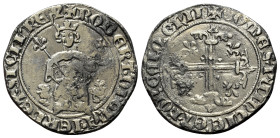 Italy, Napoli. Roberto d’Angiò (1309-1343). Fleur-de-lis of Provence, Avignon. AR (24mm, 2.76g, 12h). + ROBT DI GRA IERL ET SICILIE REX King seated on...