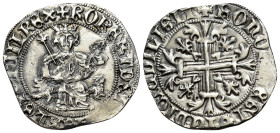 Italy, Napoli. Roberto d’Angiò (1309-1343). AR Gigliato, posthumous issues (27mm, 3.96g, 3h). King seated enthroned, facing, holding lily sceptre and ...