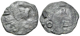 Italy, Salerno. Ruggero Borsa (1085-1111). Æ Follaro (19mm, 1.73g). Facing bust of S. Matteo. R/ [Legend in three lines]. Cf. MIR 555. Fine