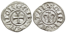 Italy, Sicily, Messina. Enrico VI (1191-1197). Denaro (17mm, 0.76g, 3h). + E INPERATOR, cross, two pellets, R/ C.IMPERATRIX, eagle with open wings, he...
