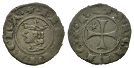 Italy. Sicily. Frederick II (1296-1337). Æ Denaro (15mm, 0.6g). Messina. + · FRI · T · DЄI · GRΛ ·, crowned head left. R/ + · RЄX · SICILI[Є :], cross...